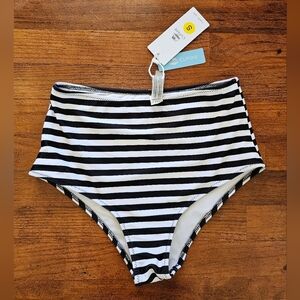 Cupshe NWT Striped‎ Black And White High-Waist Bikini Bottom Sz S